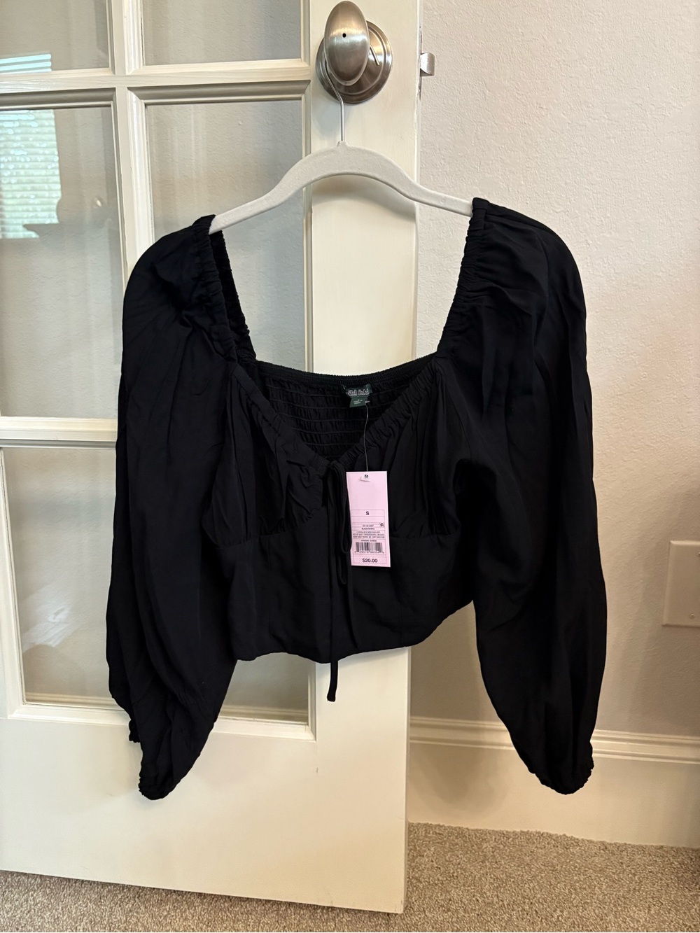 wild fable Black Puff Sleeve Smocked Crop Blouse